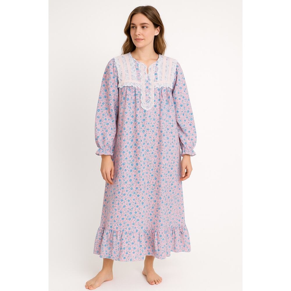 NWT Vintage exclusively for Lord & Taylor Floral Cotton Lace ribbon Nightgown M